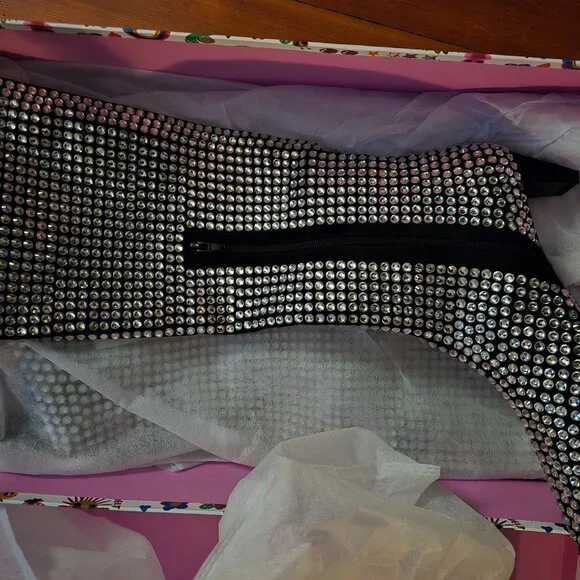 🍒NIB🍒 Jeffrey Campbell Crystal-Studded Black Suede Outwest-KJ Boots, Size 9 - Picture 11 of 16